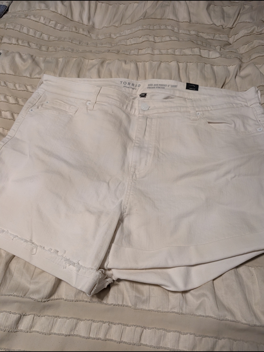 torrid Cream High-Rise Denim Cutoff Shorts